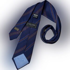 Celine Navy and Burgundy Striped Tie